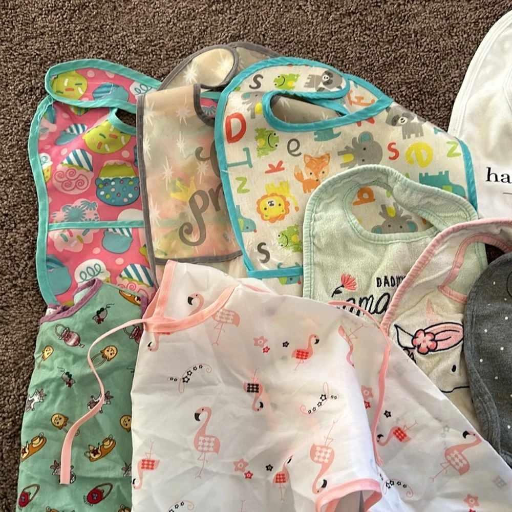 Babygirl cloth and plastic bib bundle!